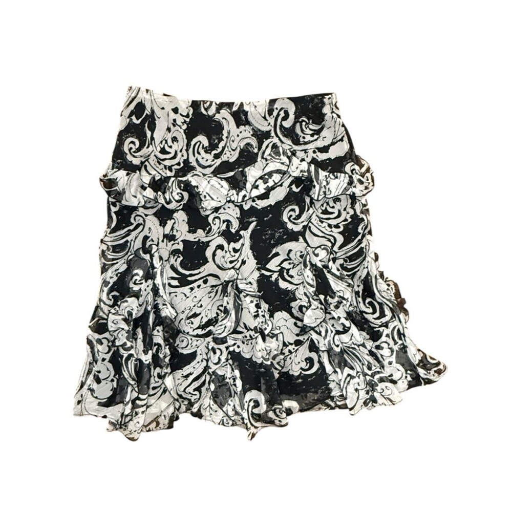 Lauren Ralph Lauren Black Pearl Paisley Print Ruffle Skirt. Medium. NEW.